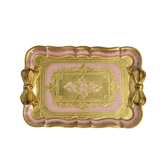 Florentine Carved Gilded Wood Bow Tray - Pink