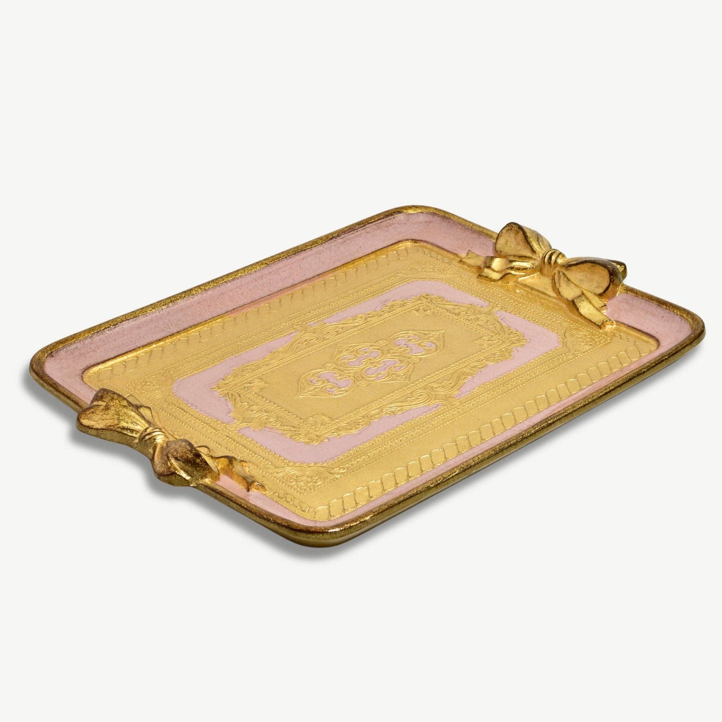 Florentine Carved Rectangle Bow Tray, Made in Italy: Pink