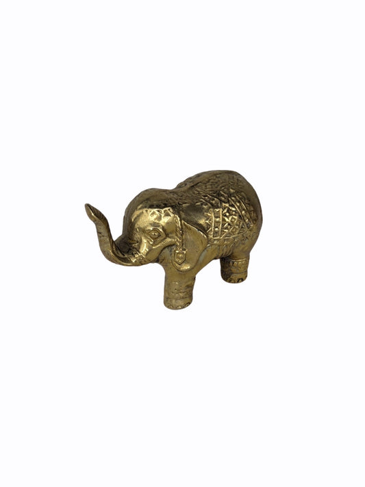Vintage Brass Indian Elephant Figurine with Raised Trunk