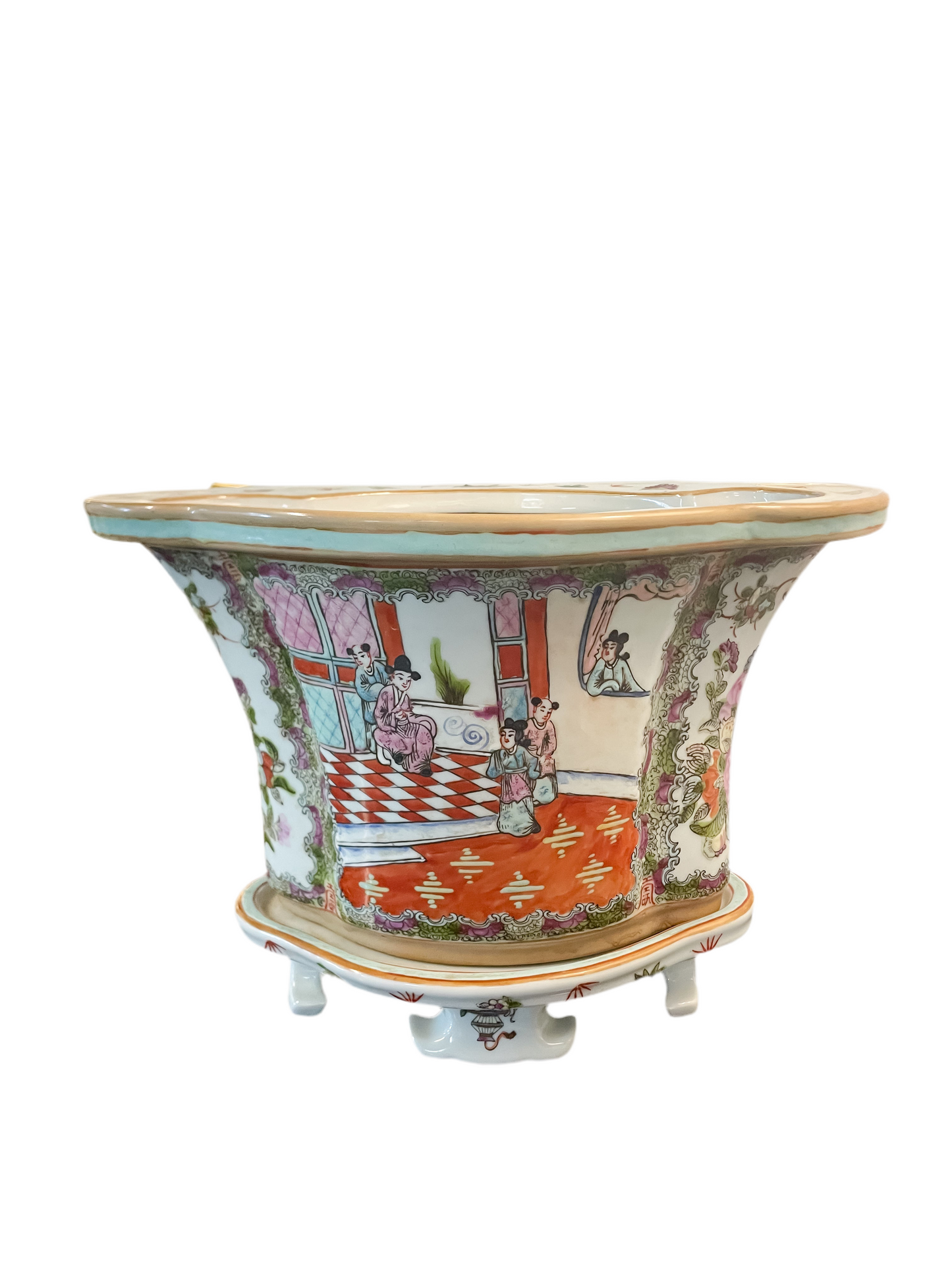 Famille Rose Quatrefoil Jardiniere with Stand