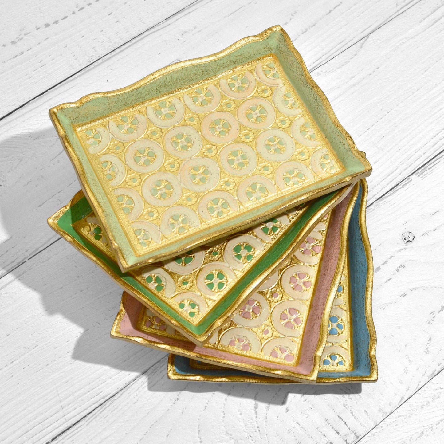 Florentine Carved Wood Rectangle Tessellated Mini Tray: Pink