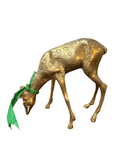 Vintage Brass Grazing Deer