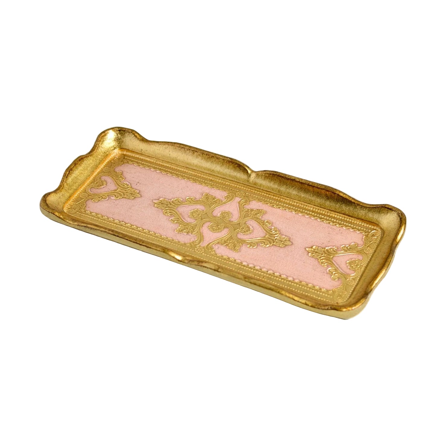 Florentine Carved Gilded Wood Narrow Tray - Pink