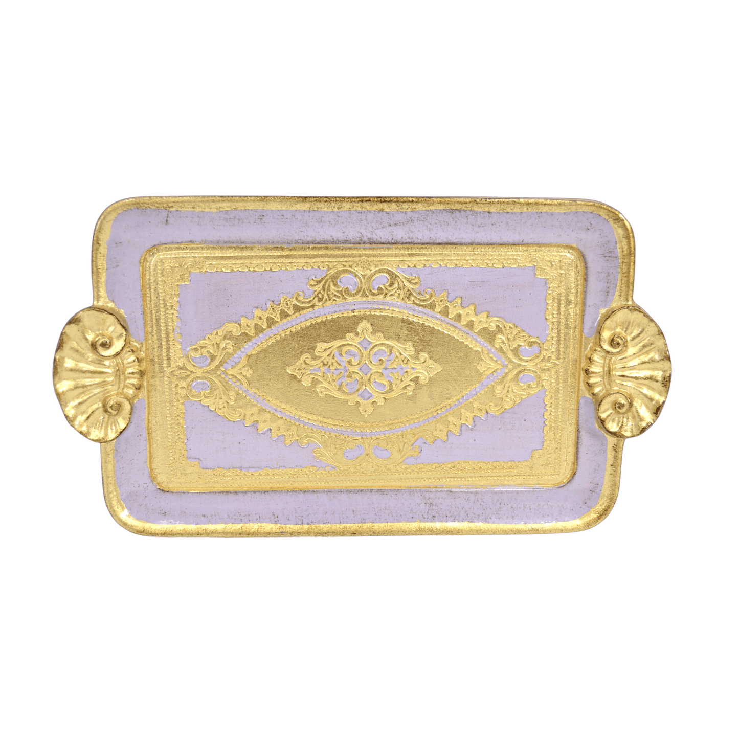 Florentine Carved Wood Rectangle Mini Tray with Shell Handles, Made in Italy: Sage Green