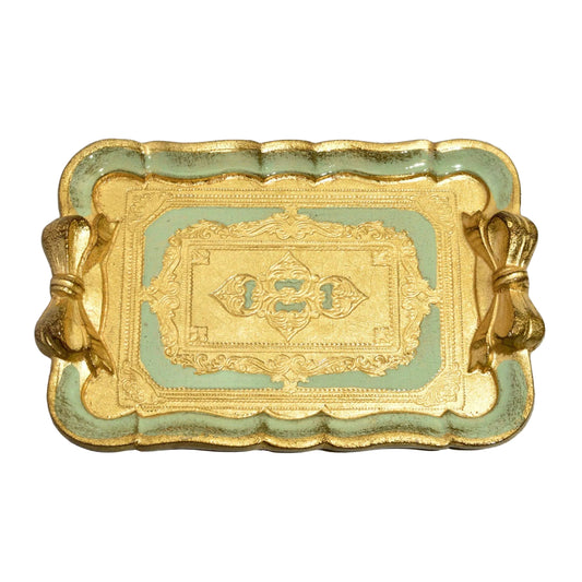 Florentine Carved Gilded Wood Bow Tray - Sage Green