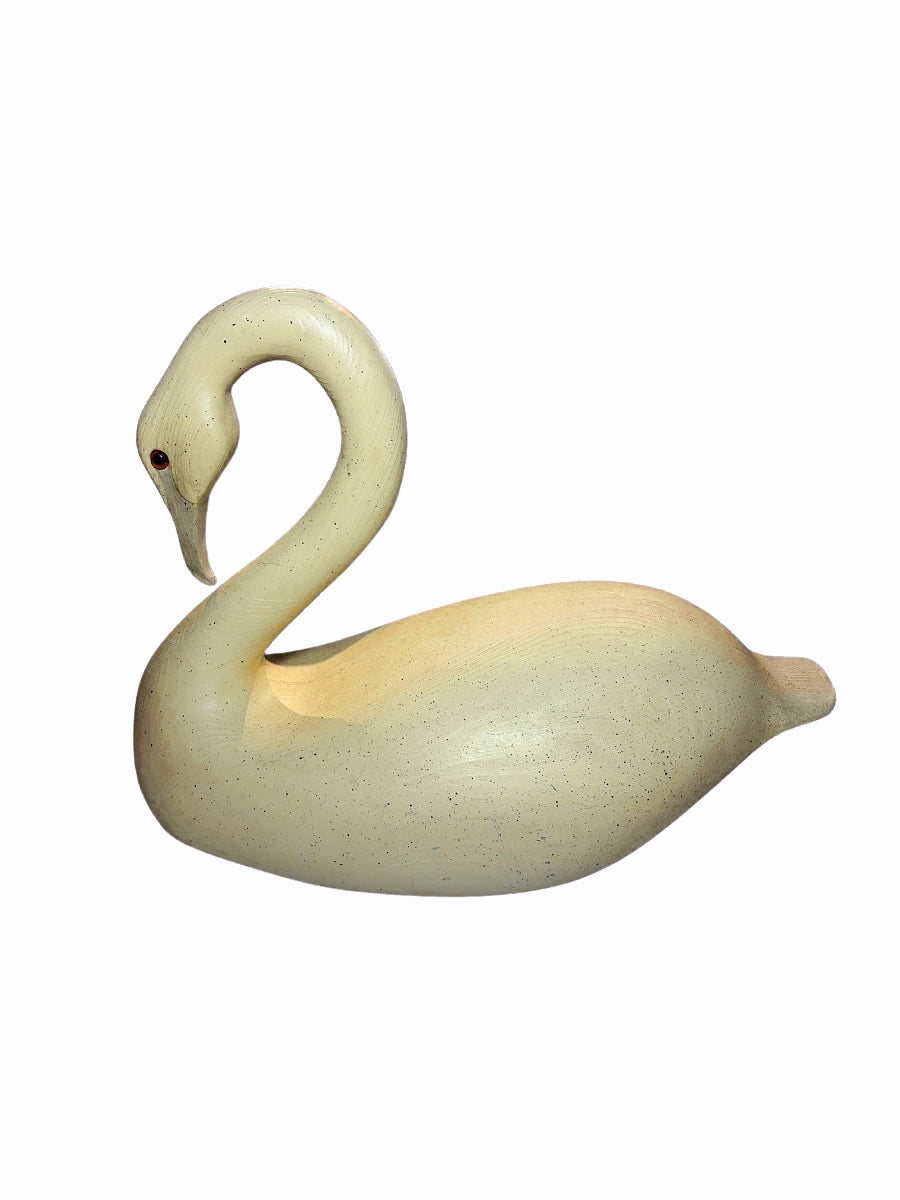 Carved & Painted Wood Swan Decoy with Glass Eye, Folk Art Style