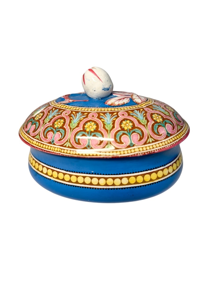 Antique Persian-Style Hand-Painted Ceramic Trinket Box as found