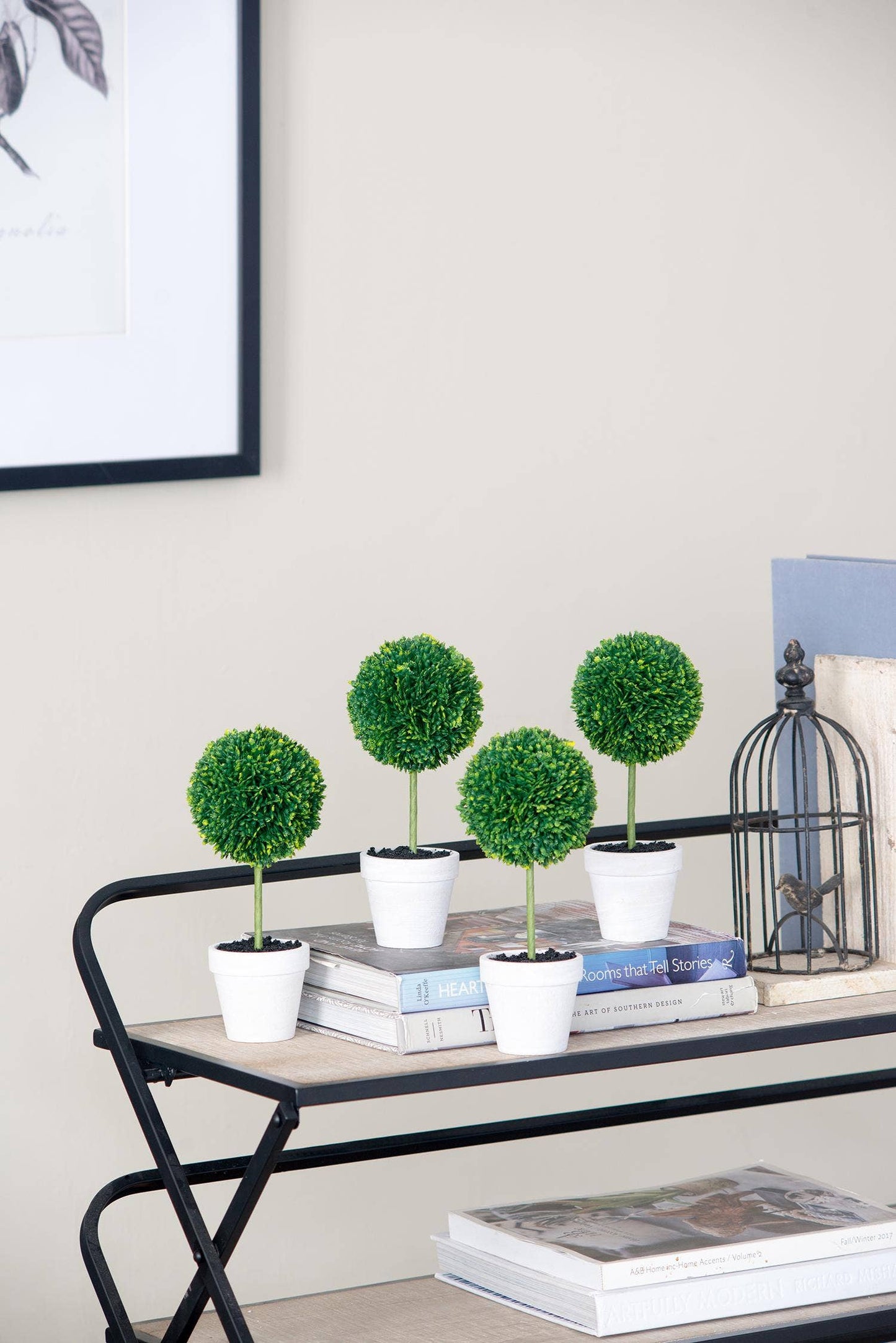 Faux Topiaries With Cream Pot 3.5x9"