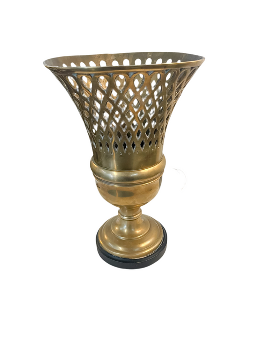 Vintage Filigree Cutout Brass Vase