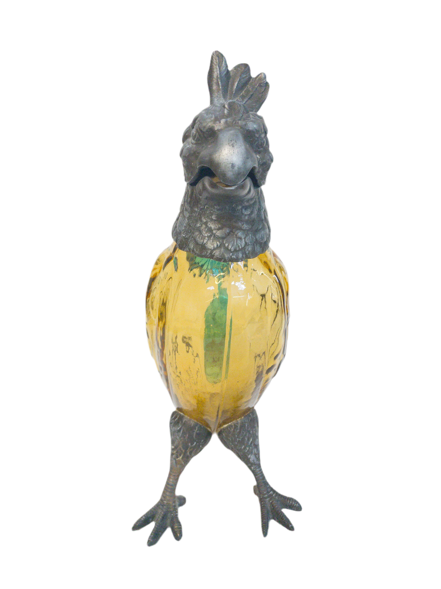 Antique Cockatoo Glass Wine Decanter with Bronze Mounts