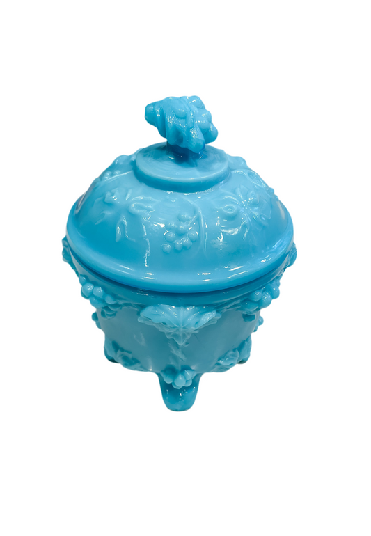 Vintage Portieux Milk Glass Covered Candy Dish