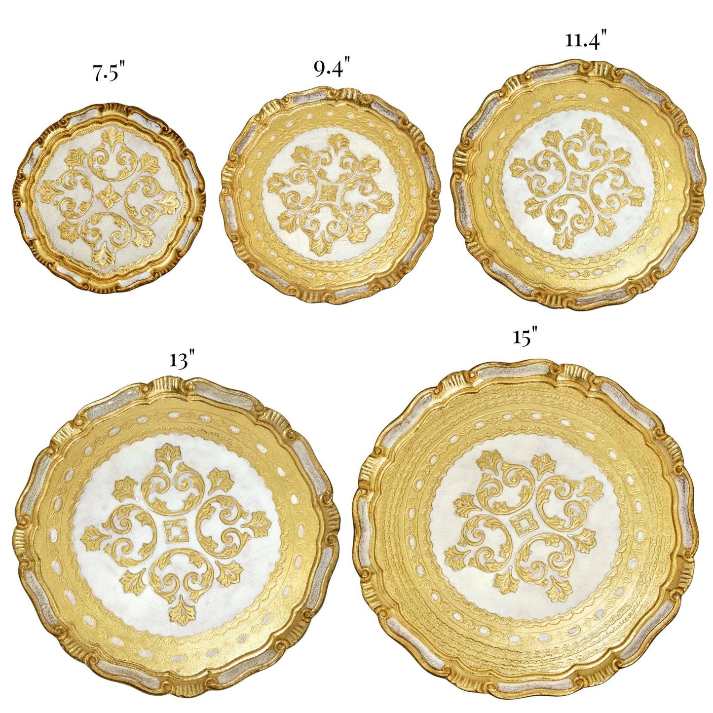 Florentine Carved Gilded Wood Circle Tray, Made in Italy: White / X-Large