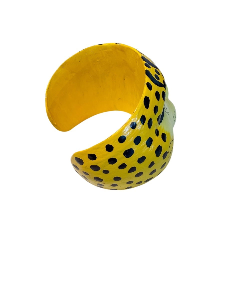 Vintage hand painted leopard face bracelet cuff