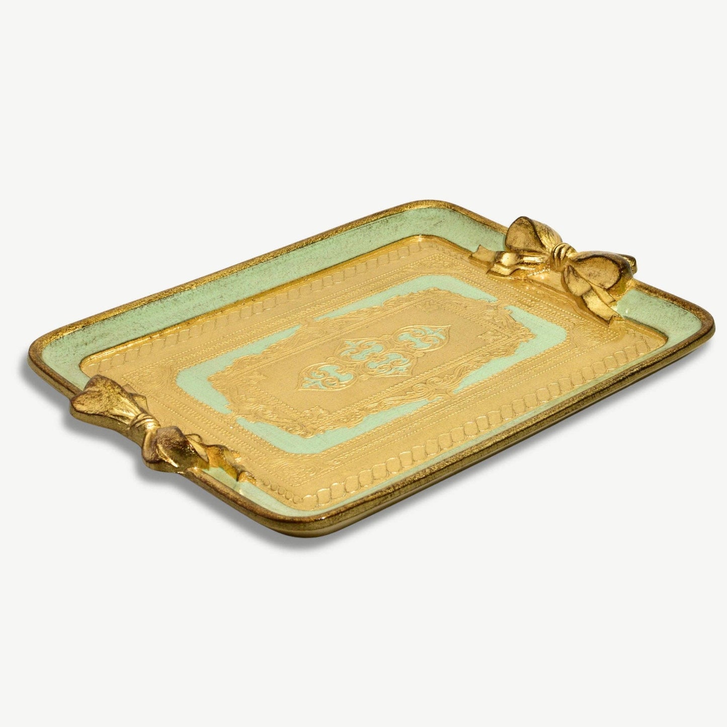 Florentine Carved Rectangle Bow Tray, Made in Italy: Sage Green