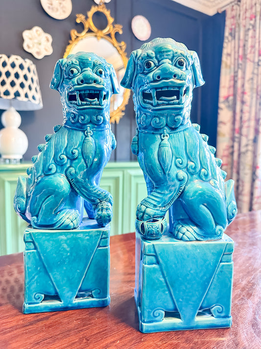 XL Vintage Turquoise Foo Dog Pair