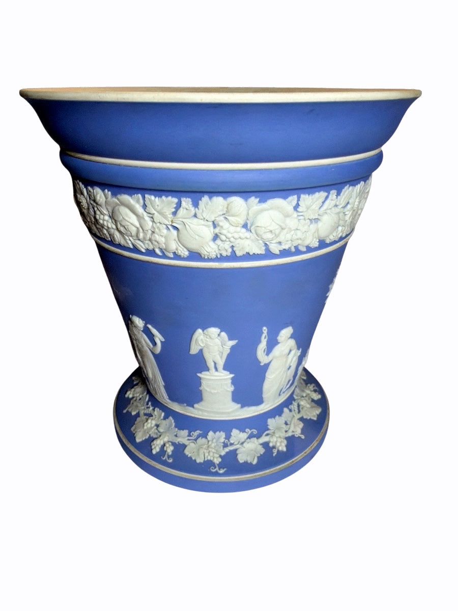 Wedgwood Blue Jasperware Neoclassical Urn Vase with Figural Relief