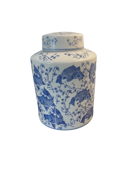 Koi Fish Temple Jar with Lid