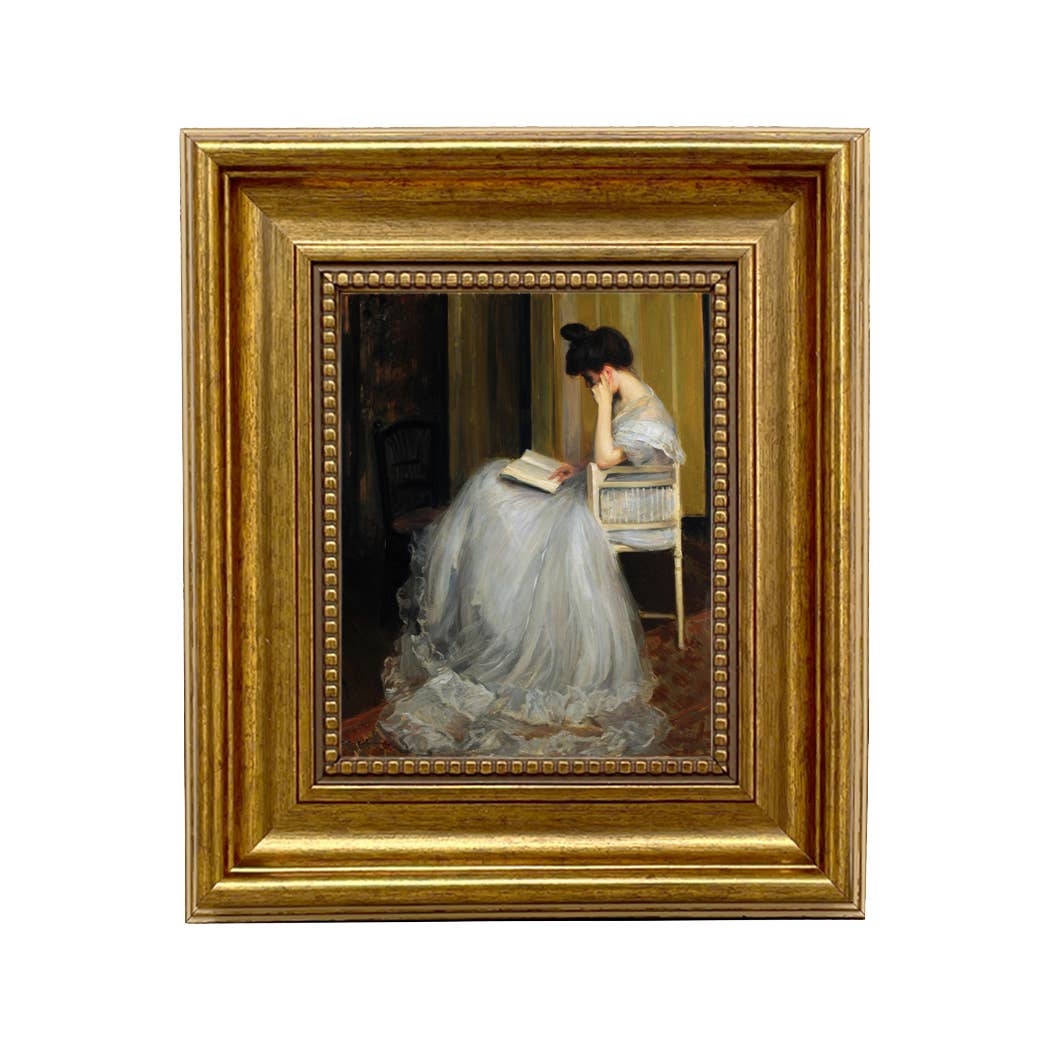 Woman Reading Framed Painting Print on Canvas