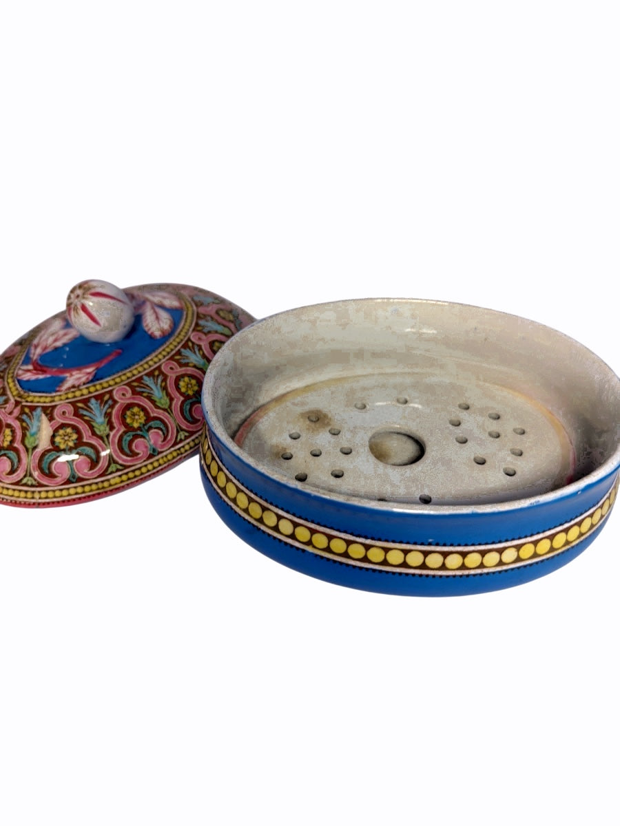 Antique Persian-Style Hand-Painted Ceramic Trinket Box as found