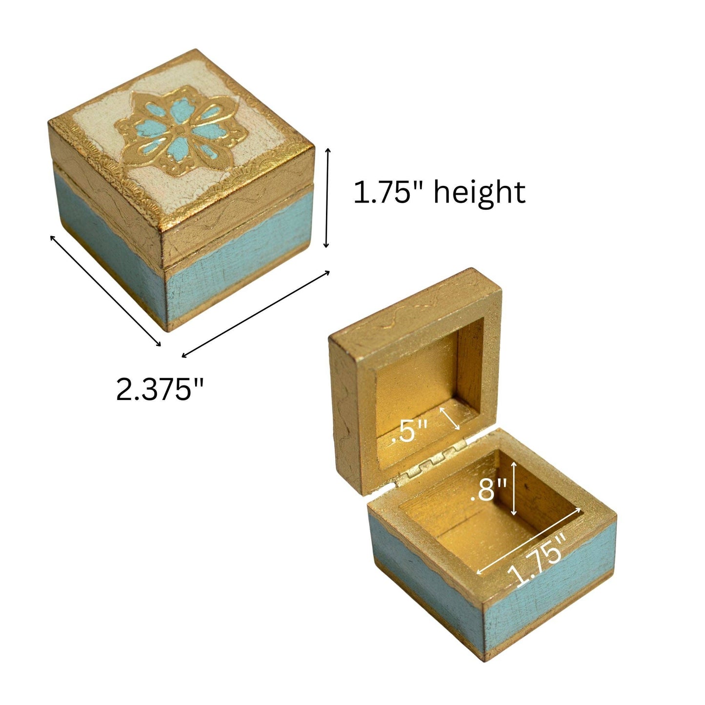 Florentine Carved Mini Wood Box with Lid, Ring Box: Sky Blue