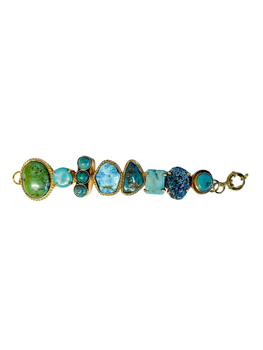 Handmade Multi-Stone Turquoise & Gemstone Link Statement Bracelet