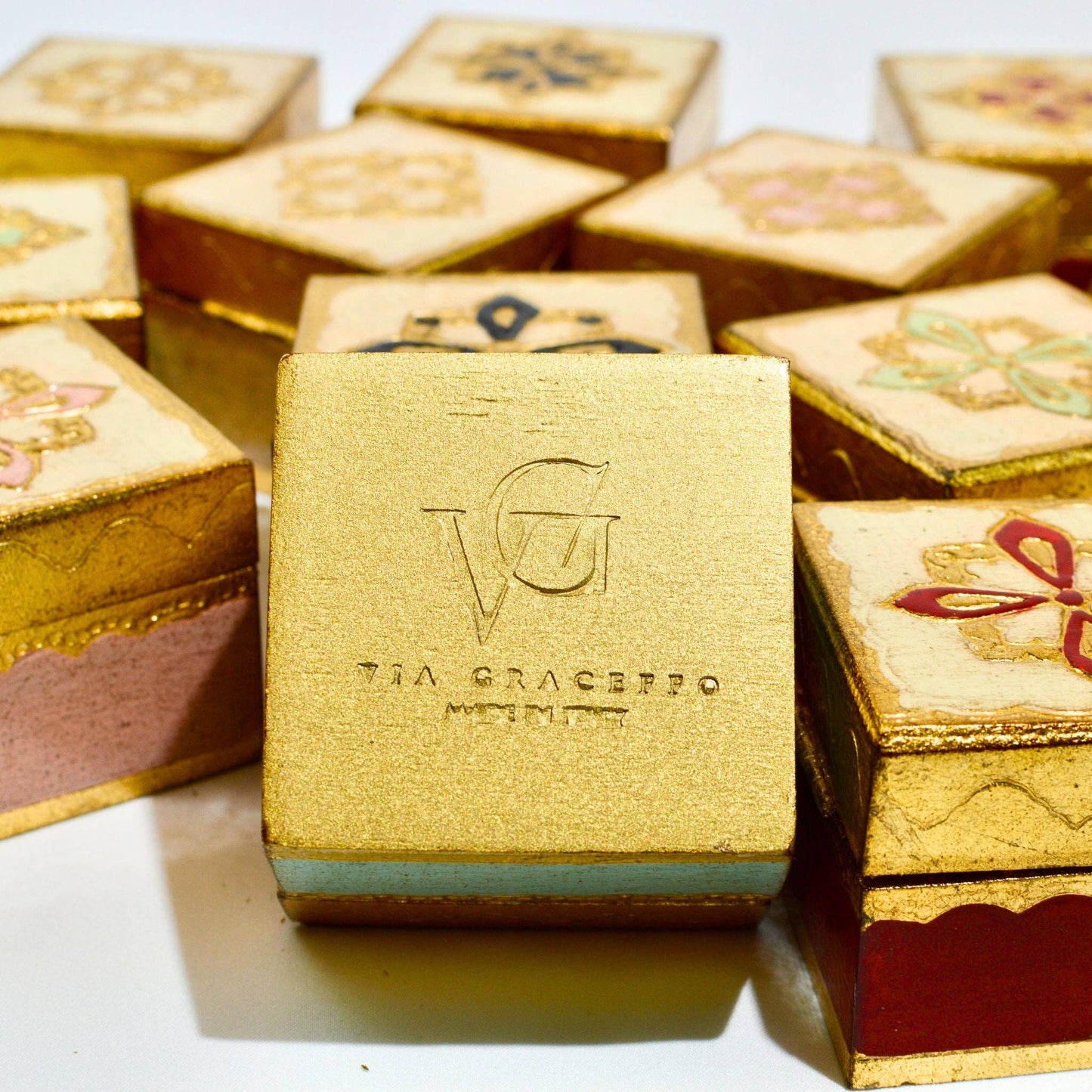 Florentine Carved Mini Wood Box with Lid, Ring Box: Sky Blue