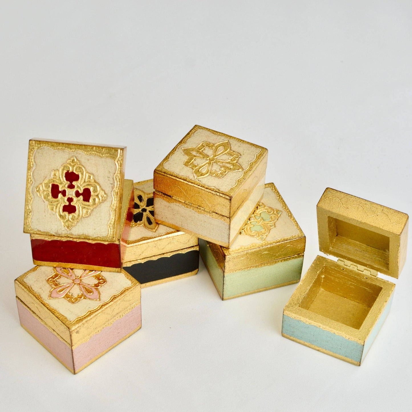 Florentine Carved Mini Wood Box with Lid, Ring Box: Sky Blue