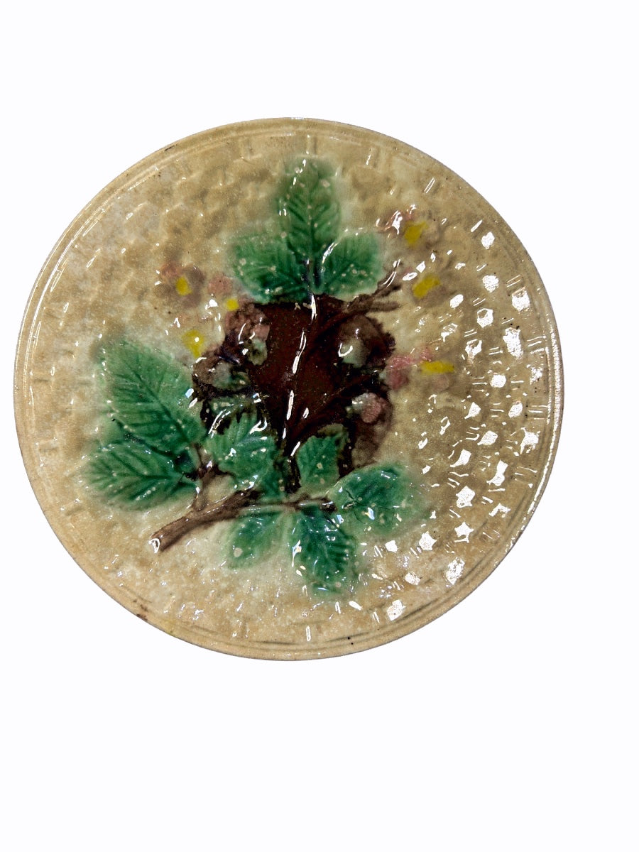 Antique Majolica Blackberry & Leaf Motif Dinner Plate