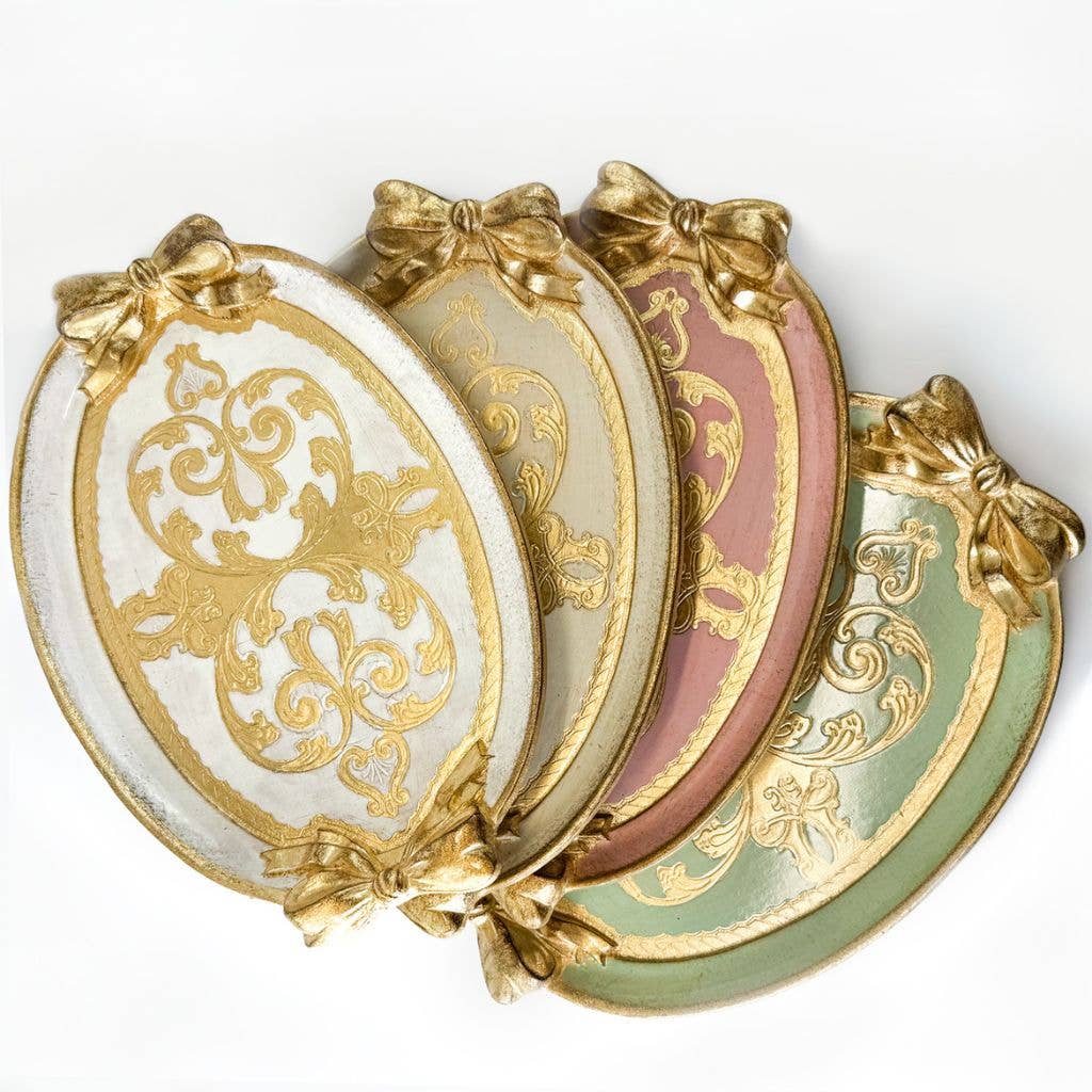 Florentine Carved Oval Bow Tray - Sage Green Medium