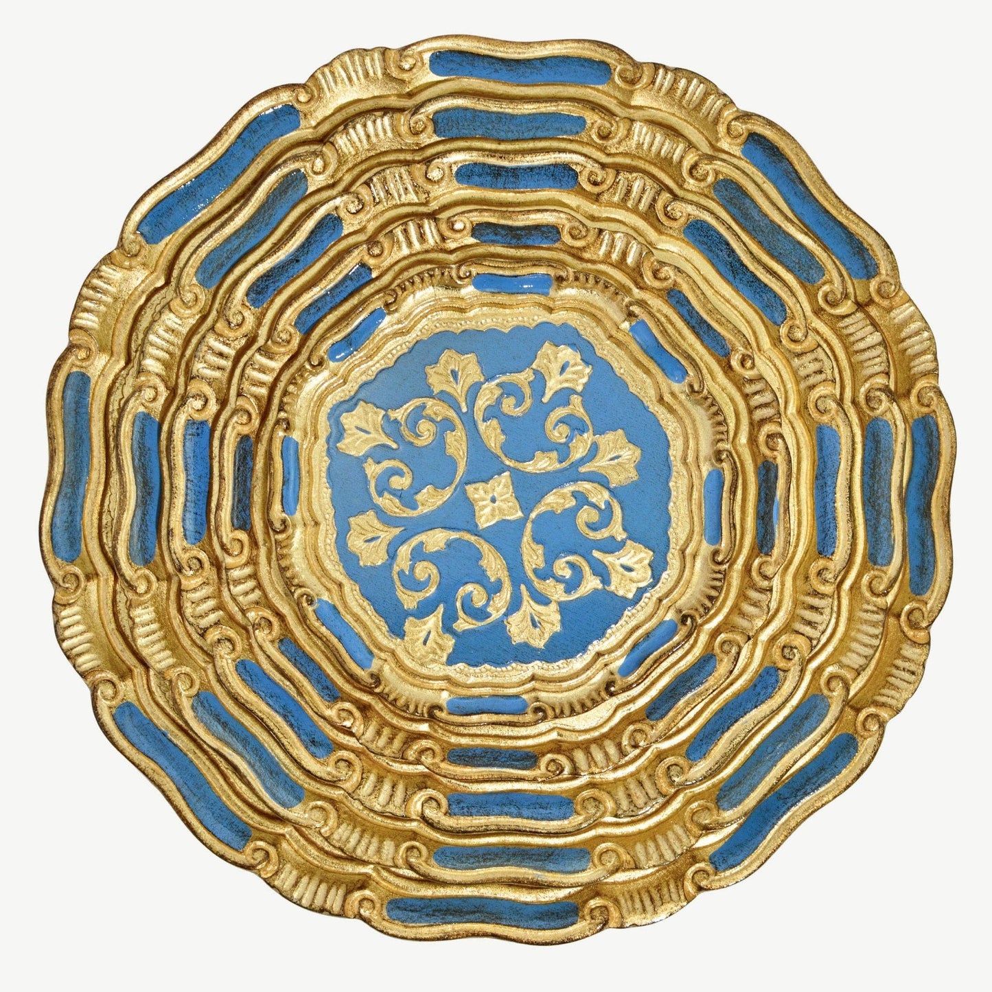 Florentine Carved Gilded Wood Circle Tray, Made in Italy: White / Small