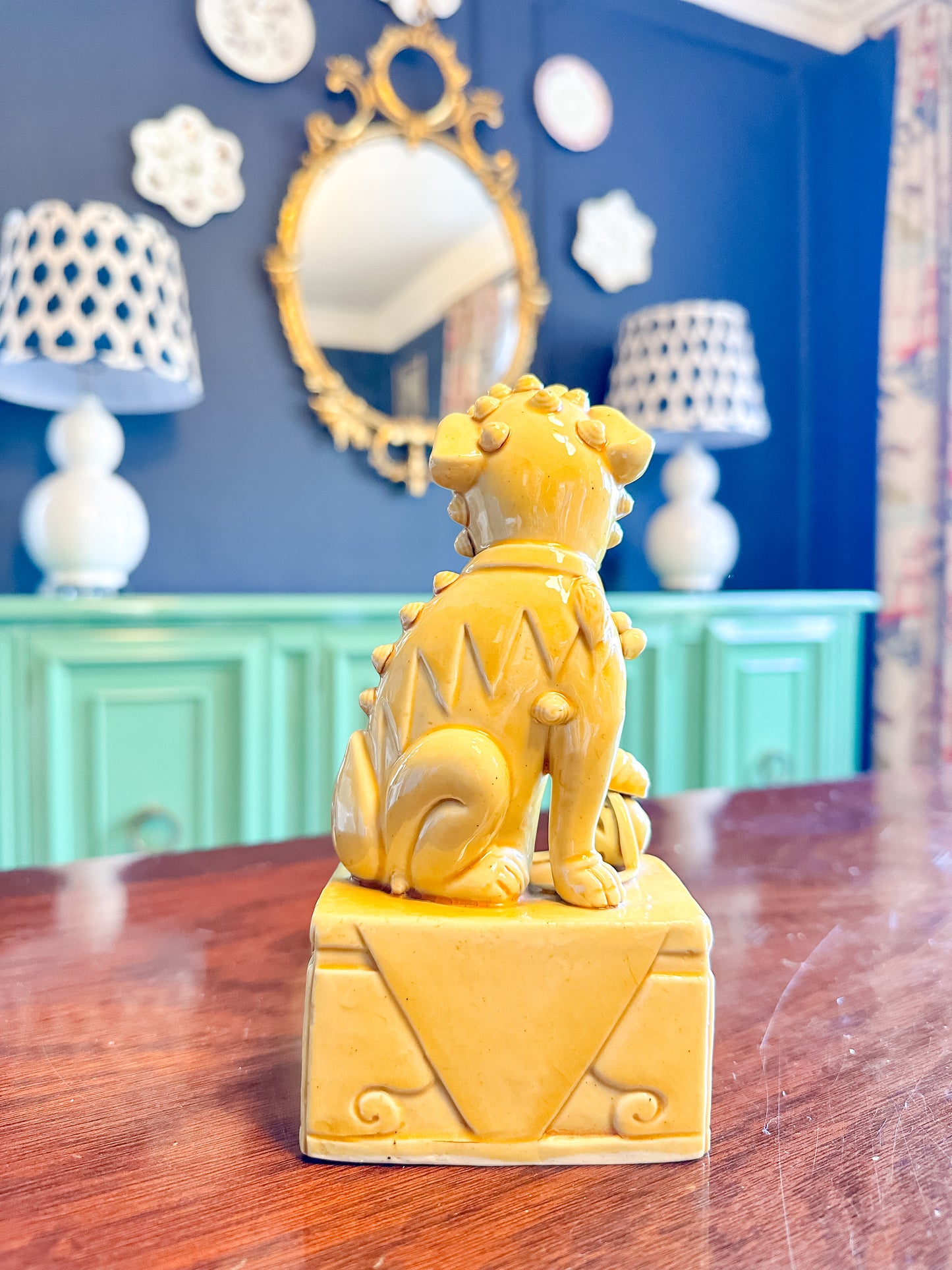 Rare Antique Yellow Foo Dog