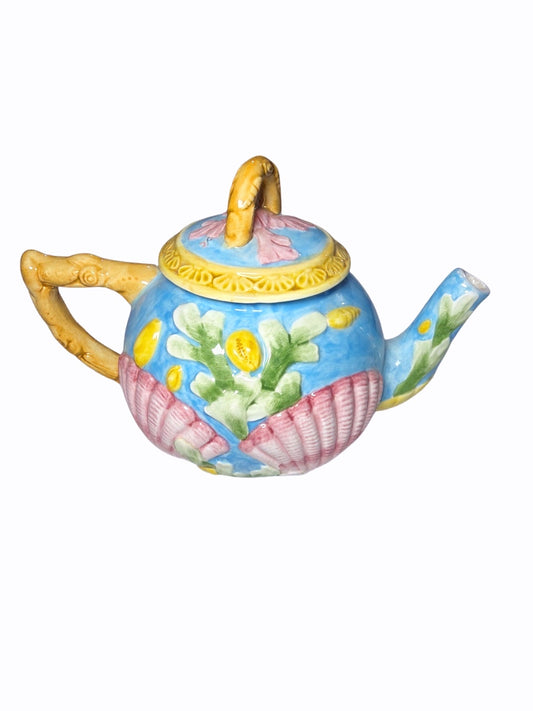 Vintage Seymour Mann Majolica-Style Seashell & Coral Ceramic Teapot