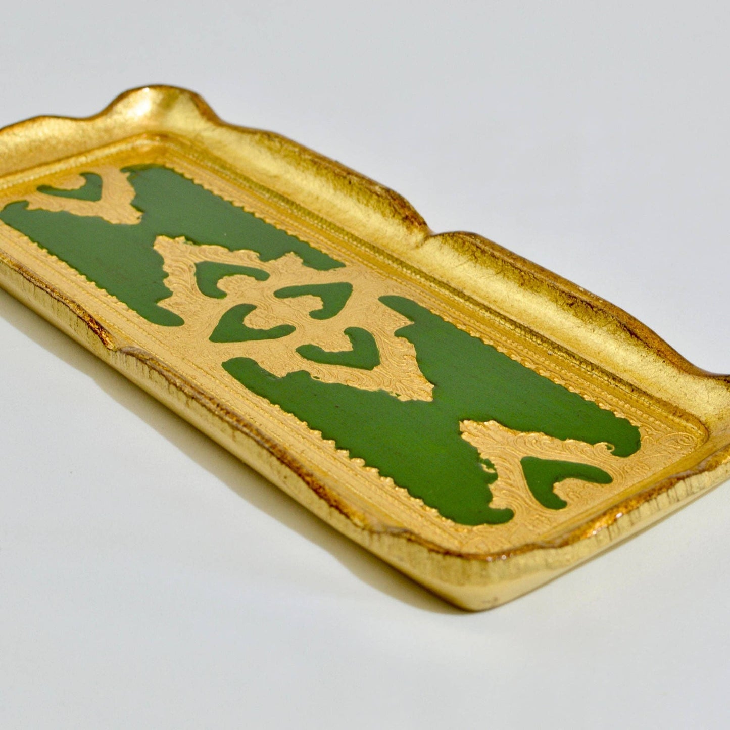 Florentine Carved Gilded Wood Narrow Tray, Made in Italy: Sky Blue