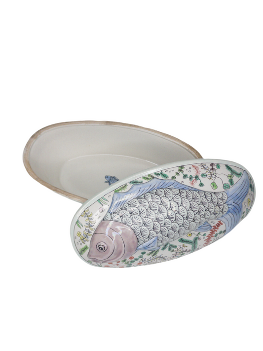 Antique Asian Carp Tureen with Lion Handles