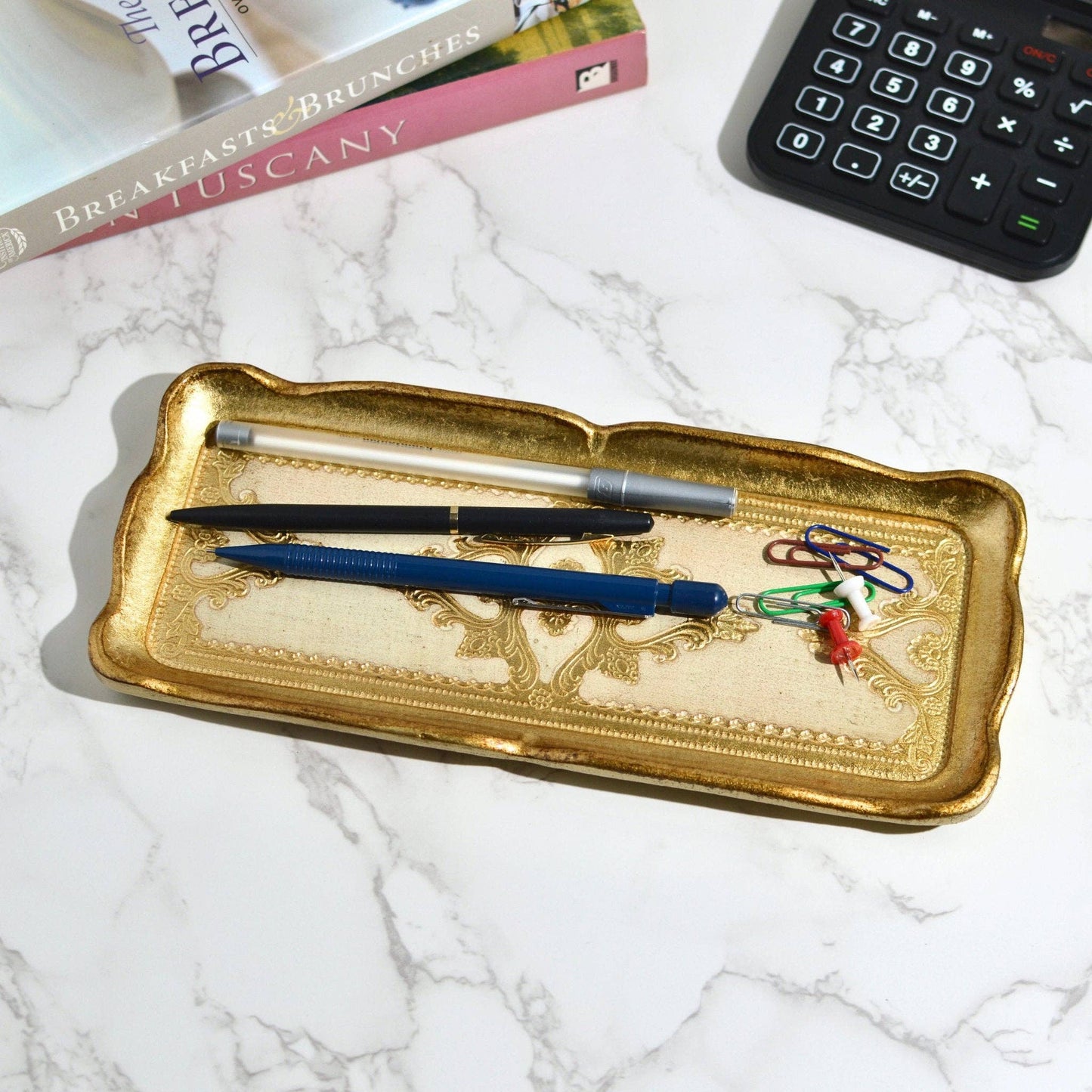 Florentine Carved Gilded Wood Narrow Tray, Made in Italy: Sky Blue