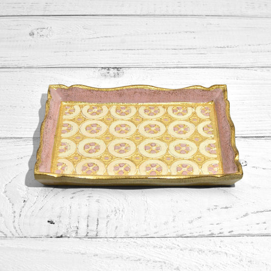 Florentine Carved Wood Rectangle Tessellated Mini Tray: Pink