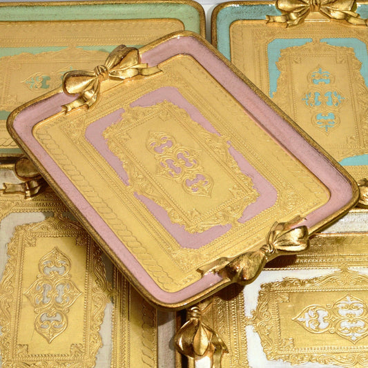 Florentine Carved Rectangle Bow Tray, Made in Italy: Sage Green