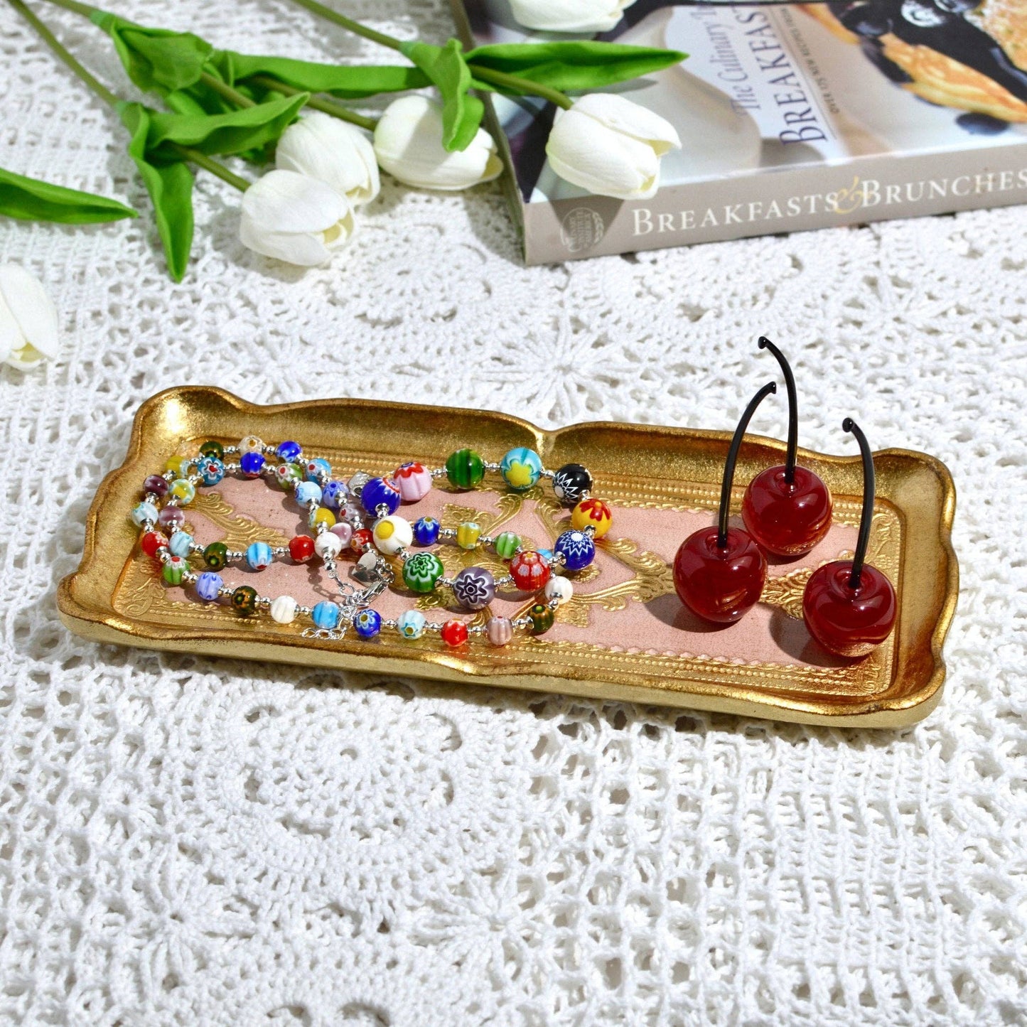 Florentine Carved Gilded Wood Narrow Tray, Made in Italy: Sky Blue