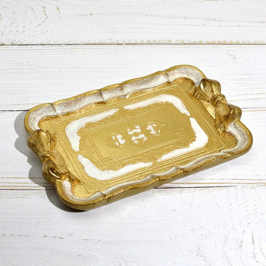 Florentine Carved Gilded Wood Bow Tray - White