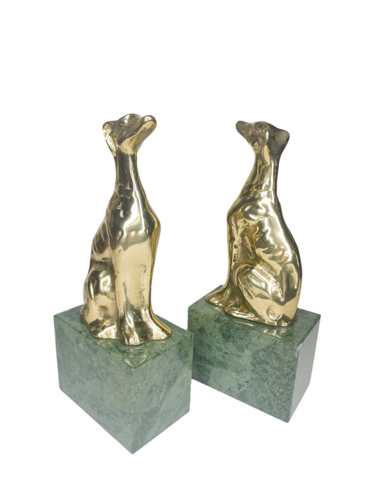 Vintage Greyhounds Brass on Marble pair