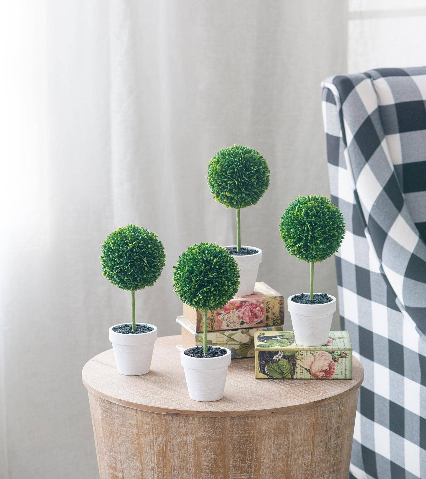 Faux Topiaries With Cream Pot 3.5x9"