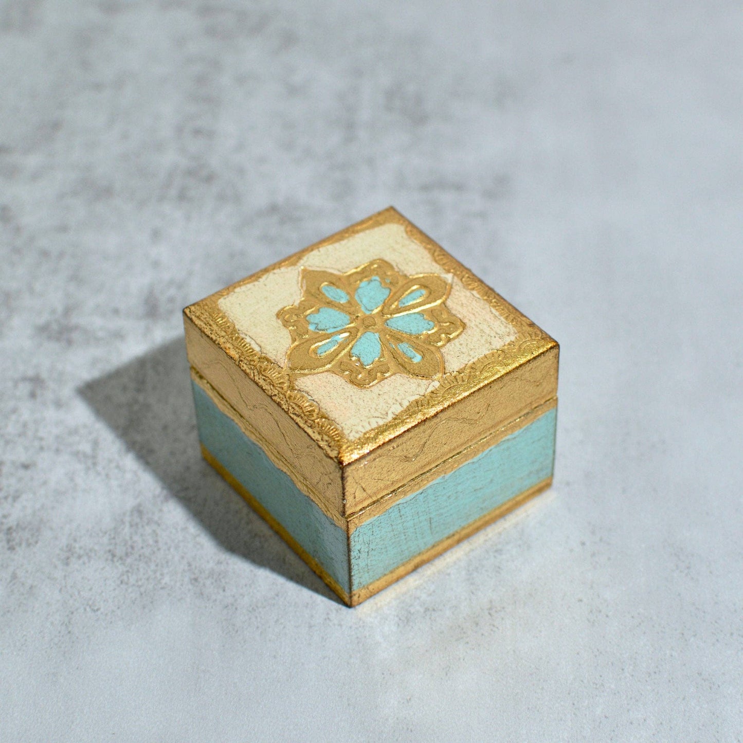 Florentine Carved Mini Wood Box with Lid, Ring Box: Sky Blue