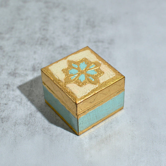 Florentine Carved Mini Wood Box with Lid, Ring Box: Sky Blue