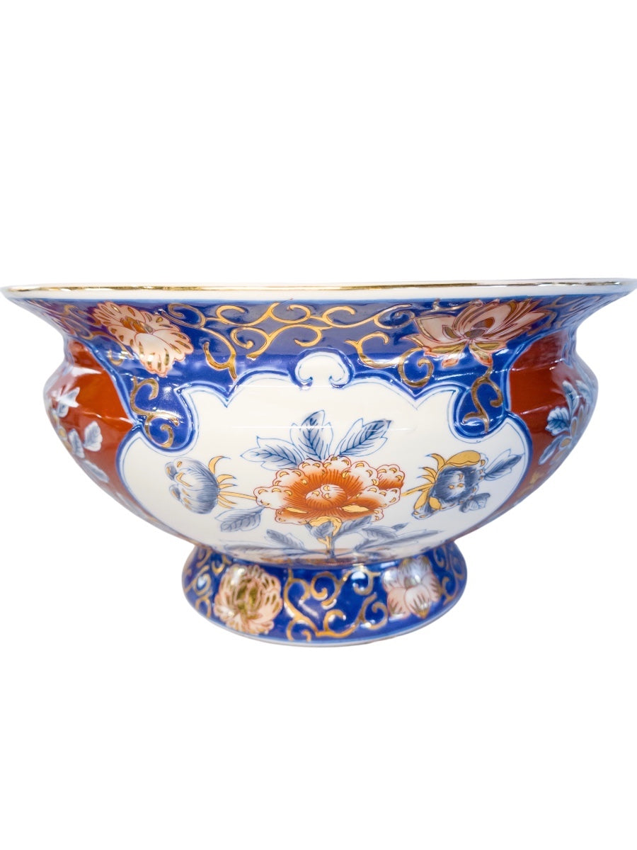 Vintage Japanese Imari Footed Porcelain Centerpiece Bowl