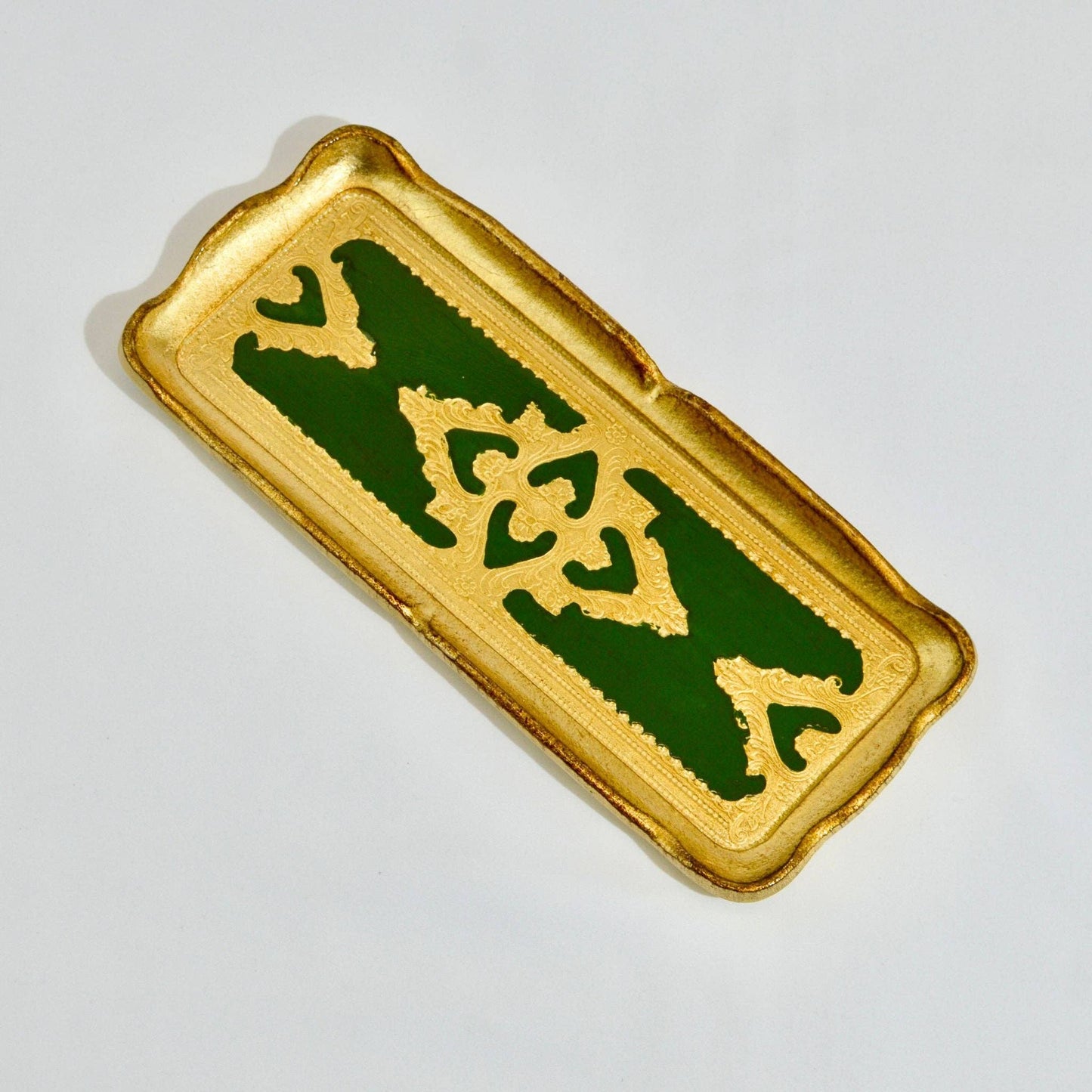 Florentine Carved Gilded Wood Narrow Tray, Made in Italy: Sky Blue