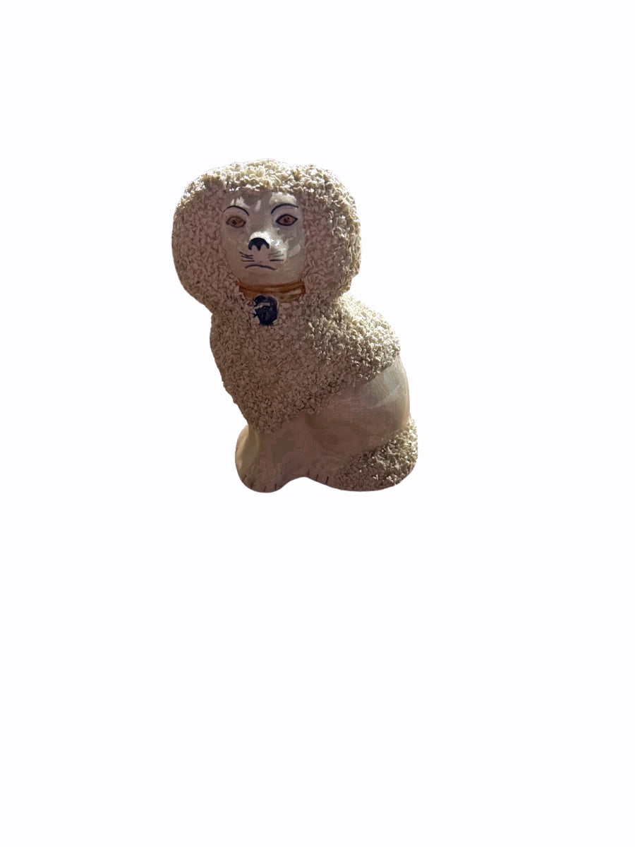 Antique Staffordshire Pottery Poodle Figurine with Sponged Coat