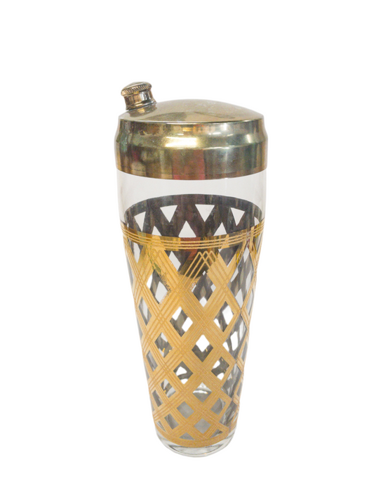Mid-century 22K Gold Lattice Cocktail Shaker