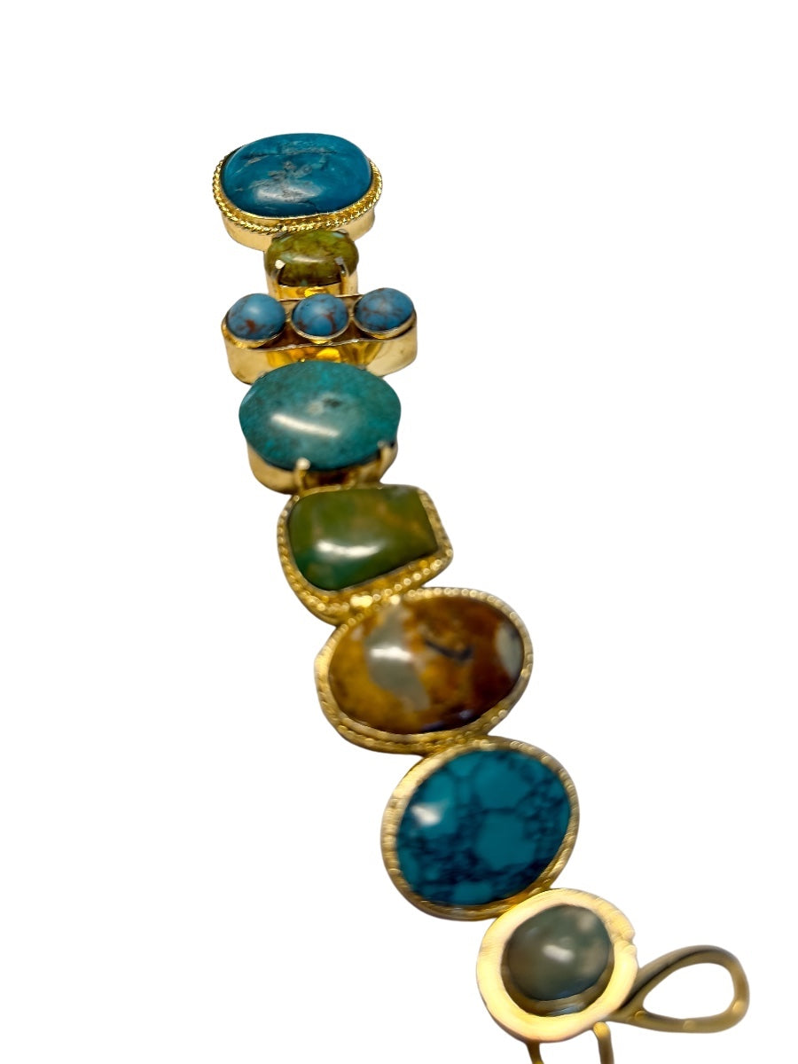 Vintage Multi-Stone Cabochon & Turquoise Gilt Statement Bracelet