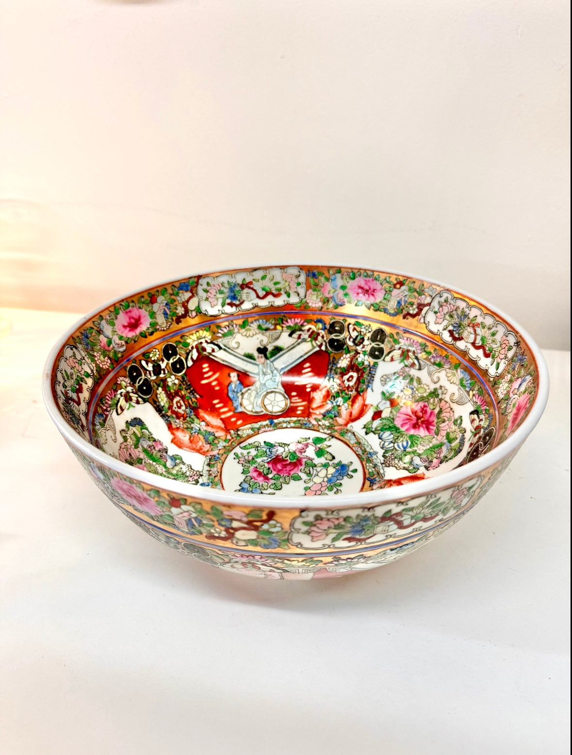 Antique Famille Rose Medallion Hand Painted 10” Bowl