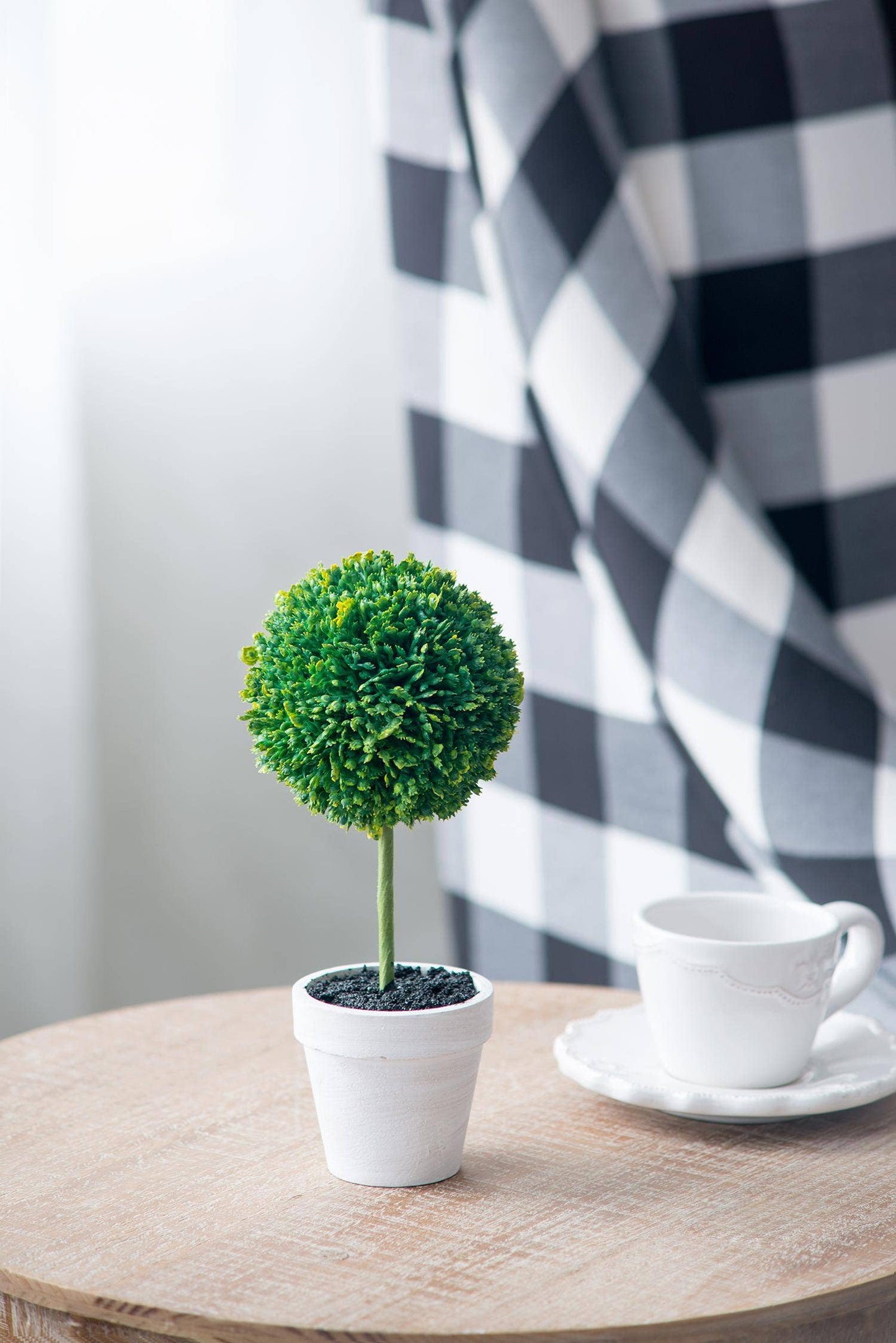 Faux Topiaries With Cream Pot 3.5x9"